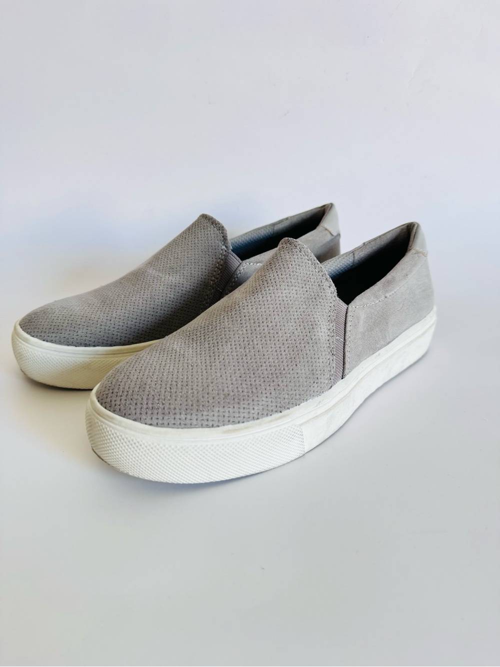Dr. Scholl's Slip-On Perforated Suede Flats in Light Gray